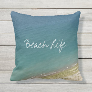 Beach Life Quottes Ocean Shore Blue White Cute Buitenkussen