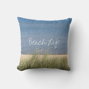 Beach Life Quottes Ocean Shore Blue White Trendy Buitenkussen