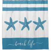 Beach life script blauwgroen zeester wit rustiek h douchegordijn (Voorkant)
