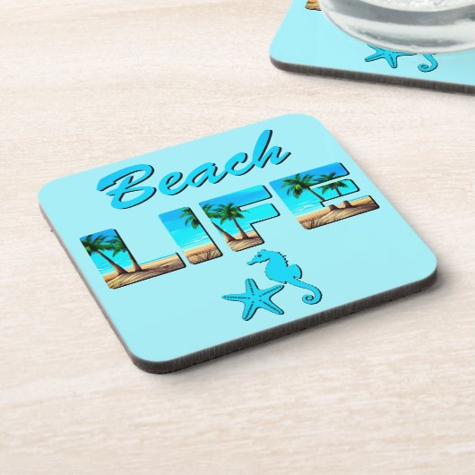 Beach Life Woordkunst met Zand en Palmbomen Bier Onderzetter (Linkerzijde)