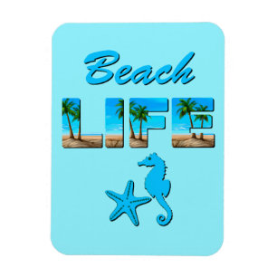 Beach Life Woordkunst met Zand en Palmbomen Magneet