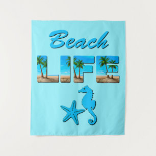 Beach Life Woordkunst met Zand en Palmbomen Wandkleed