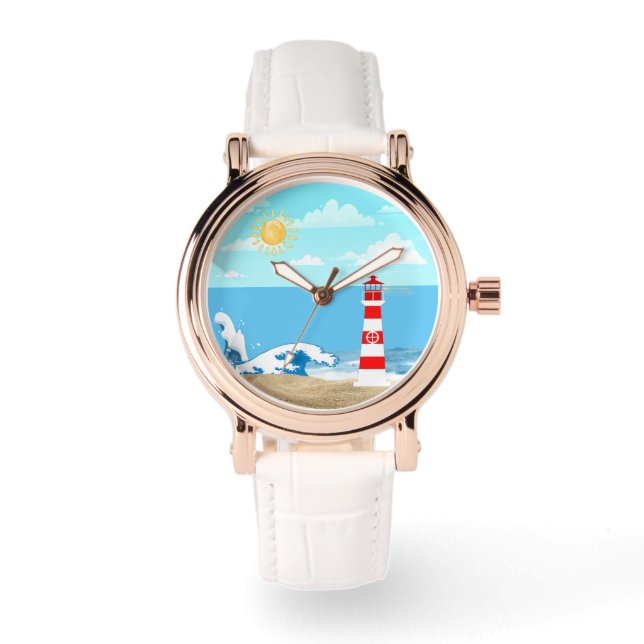 Beach Lighthouse Scene Horloge (Voorkant)