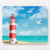 Beach Lighthouse Seagull Mousepad Muismat (Voorkant)