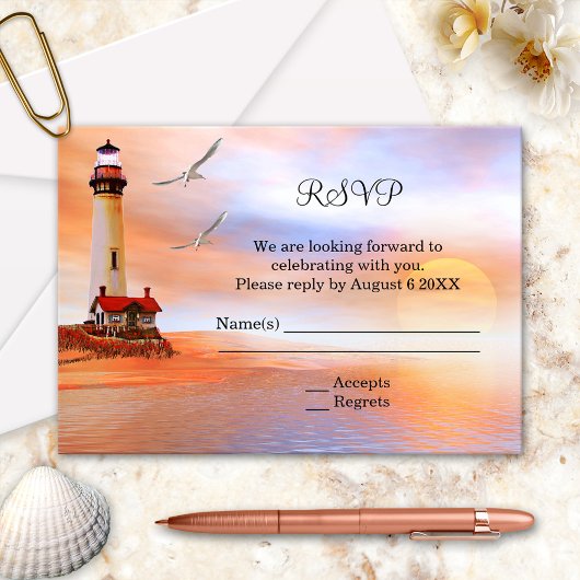 Beach Lighthouse Wedding Enclosure RSVP Uitnodigin