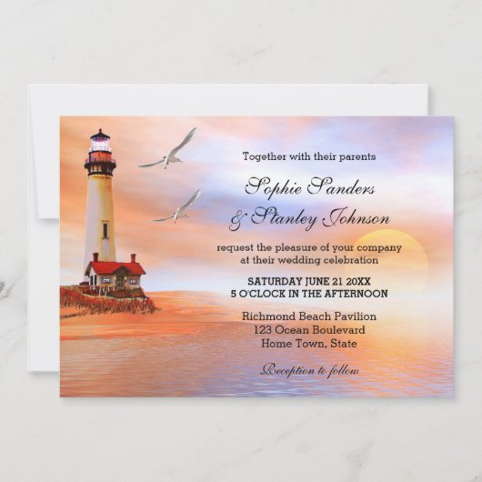Beach Lighthouse Wedding Uitnodiging (Voorkant)