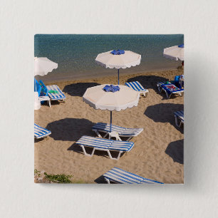 Beach Lounge Rhodos, Dodecanese Islands, Grieken Vierkante Button 5,1 Cm