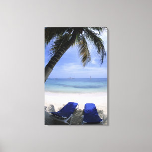 Beach, Lounge-voorzitter, palmboom, Horizon over Canvas Afdruk