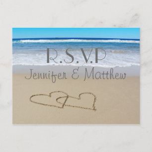 Beach Love Hearts bruiloft "rsvp"-briefkaart Uitnodiging Briefkaart