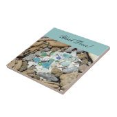 Beach Lover! Tile Art Blue Zee Glass Seashells Tegeltje (Zijkant)