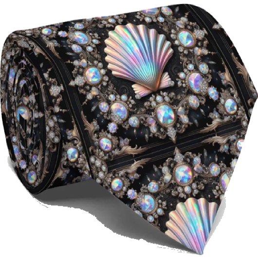 Beach Lovers Tie | Opal Diamond Seashell Pattern Stropdas