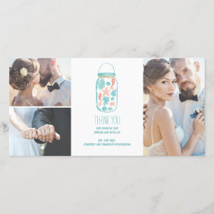Beach Mason Jar Coastal White Wedding Dank u Bedankkaart