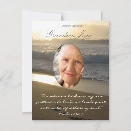 Beach Memorial Announcement Sunset Biblical Quote Kaart (Voorkant)
