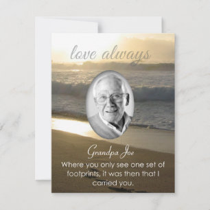 Beach Memorial Announement Sunset Footprint Poem Kaart