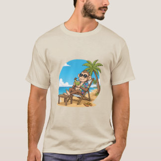 Beach Monkey Coconut Funny Cartoon Mens Summer T-shirt