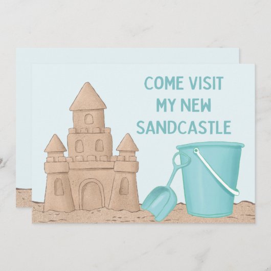 Beach My New Sandcastle Moving New Address Aankondiging (Voorkant / Achterkant)