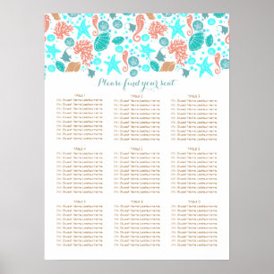 Beach Nautical Coastal Zee Wedding Seating Charts Poster