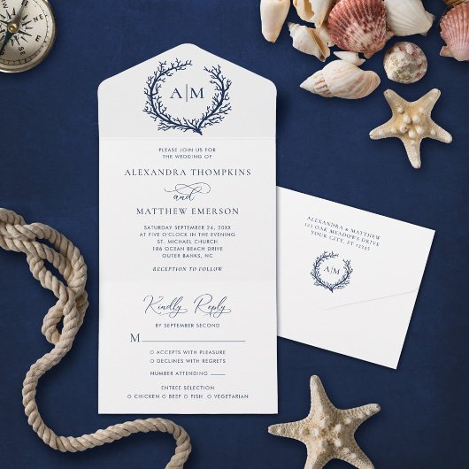 Beach Nautical Coral Ref Wedding All In One Uitnodiging
