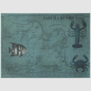 Beach Nautical Ocean Lobster Crab East Hampton Map Tissuepapier