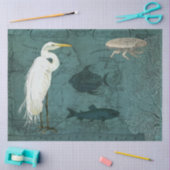 Beach Nautical Ocean Map Waterverf Heron Fish Art Tissuepapier (Craft)