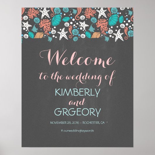 Beach Nautical Ocean Wedding Welcome Sign Poster (Voorkant)