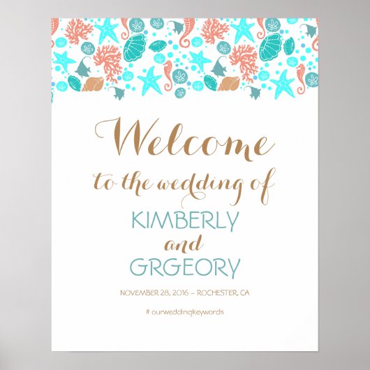 Beach Nautical Ocean Wedding Welcome Sign Poster (Voorkant)