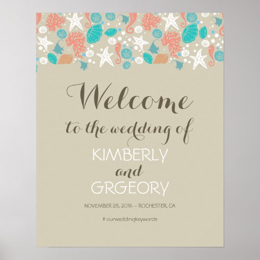 Beach Nautical Ocean Wedding Welcome Sign Poster (Voorkant)