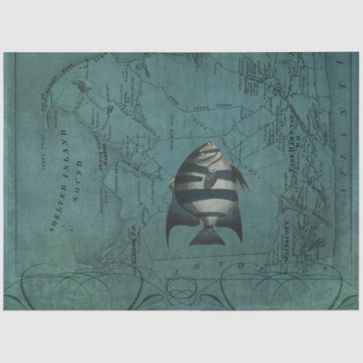 Beach Nautical Ocean Zee Fish East Hampton Map Tissuepapier (Voorkant)