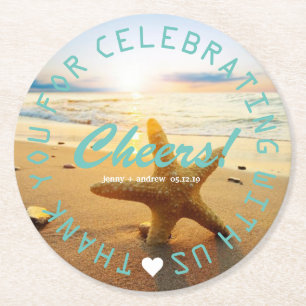 Beach Nautical Wedding Favor Party Personalized Ronde Kartonnen Onderzetter