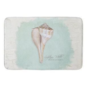 Beach Nautical Zee Shell Waterverf Blue White Badmat