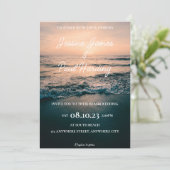 Beach Night Sunset in the Horizon Wedding Kaart (Staand voorkant)