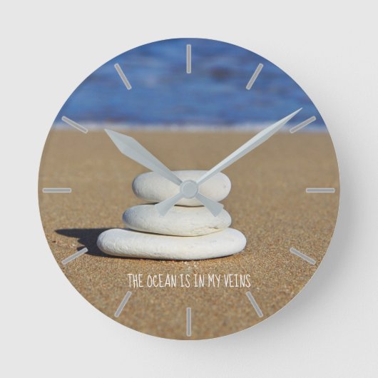 Beach Ocean Aqua Sand Zee Uitzicht Pebble  Ronde Klok (Voorkant)