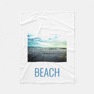 Beach Ocean Artistic Typography Blue White Schilde Fleece Deken
