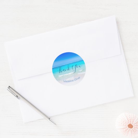 Beach Ocean Blue Sand Modern Bedankt Ronde Sticker (Envelop)