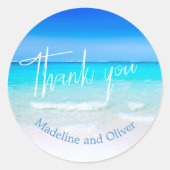 Beach Ocean Blue Sand Modern Bedankt Ronde Sticker (Voorkant)