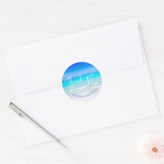 Beach Ocean Blue Sand Modern Bedankt Ronde Sticker (Envelop)
