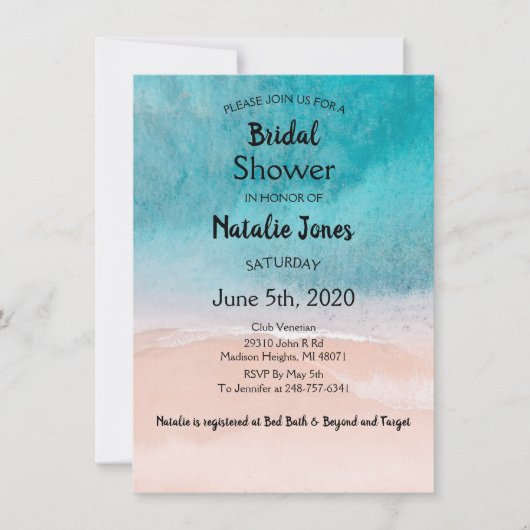 Beach Ocean Blue Seaside Weddenschap Shower Kaart (Voorkant)