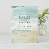 Beach Ocean Destination Elegant QR Code Wedding Kaart (Staand voorkant)