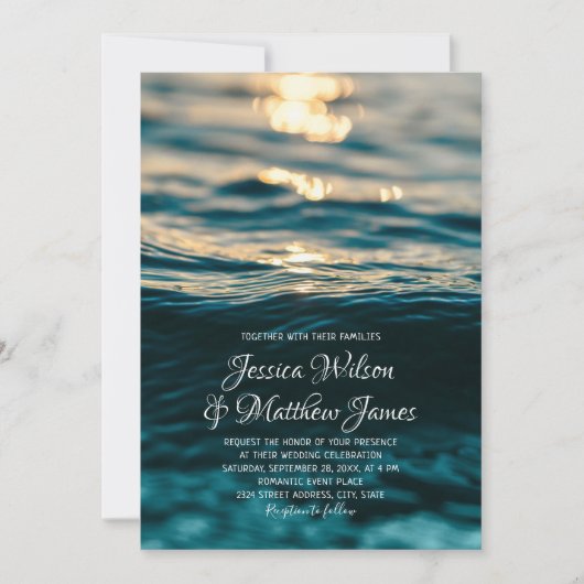 Beach Ocean Destination Nautical Sunset Wedding Kaart (Voorkant)