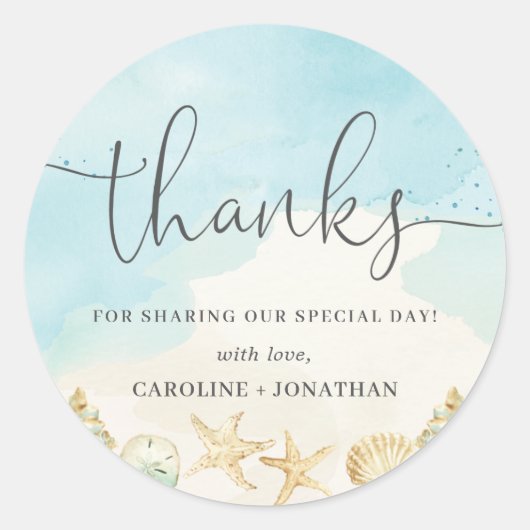 Beach Ocean Destination Wedding Dankjewel Ronde Sticker (Voorkant)