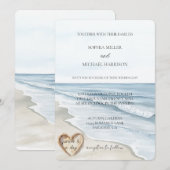 Beach Ocean Heart Sand Wedding Kaart (Voorkant / Achterkant)