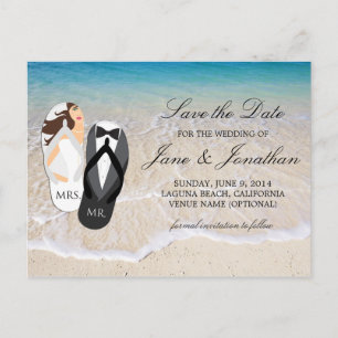 Beach Ocean "Mr. and Mrs." Weddenschappen De datum Aankondigingskaart