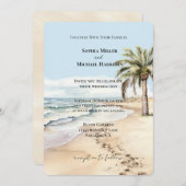 Beach Ocean Palm Tree Wedding Kaart (Voorkant / Achterkant)
