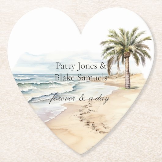 Beach Ocean Palm Tree Wedding Kartonnen Onderzetters (Voorkant)