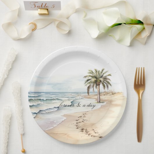 Beach Ocean Palm Tree Wedding Papieren Bordje (Huwelijk)