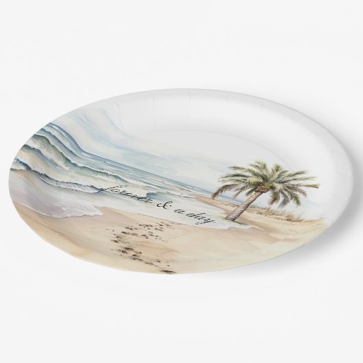 Beach Ocean Palm Tree Wedding Papieren Bordje (Gekanteld)