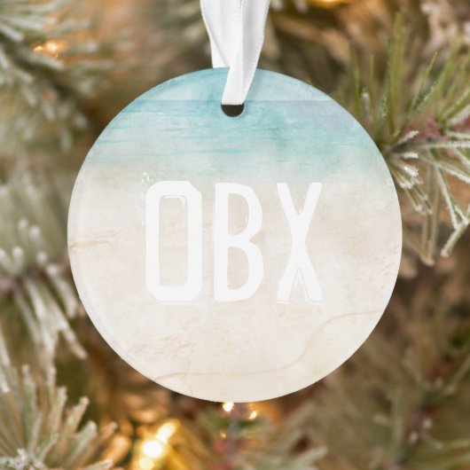 Beach Ocean Sand INITIALEN Blue Photo Keepsake Ornament (Boom)