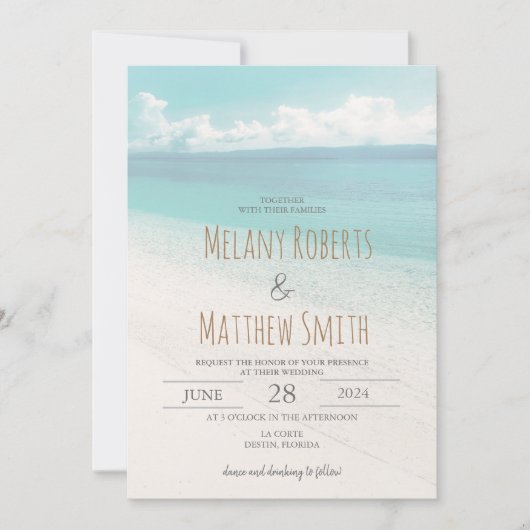 Beach Ocean Seaside Beach Thema Bruiloft Kaart (Voorkant)