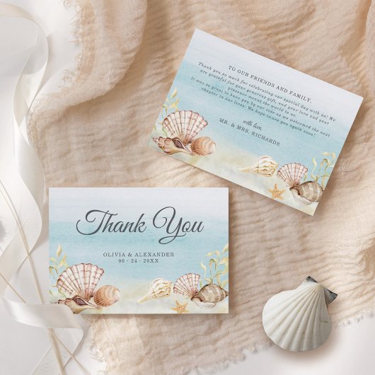 Beach Ocean Shells Waterverf Wedding Bedankkaart