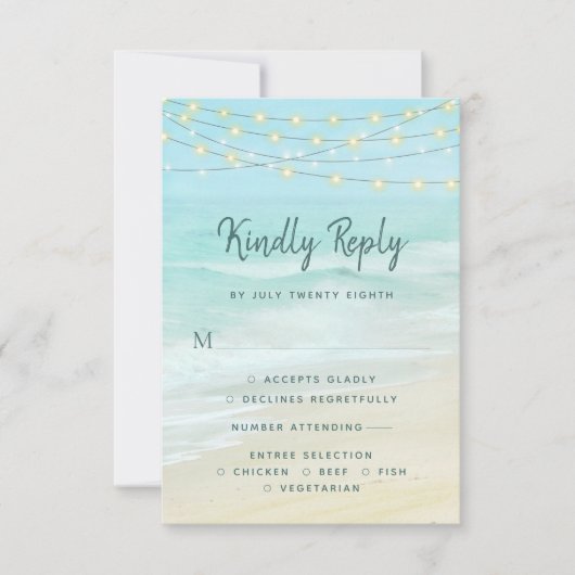 Beach Ocean String Lights Mariage avec menu RSVP (Devant)